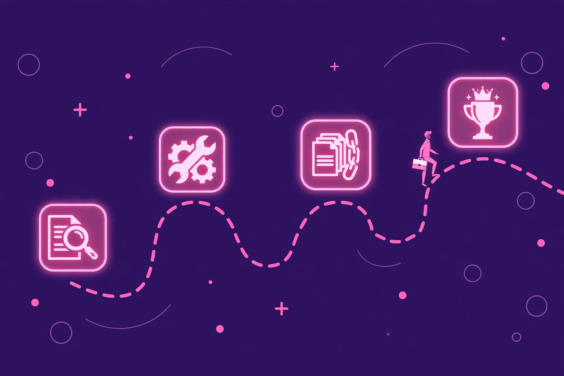 Illustration of a 4-phase SEO campaign roadmap from audit and discovery through fixes, momentum building, and authority scaling.
