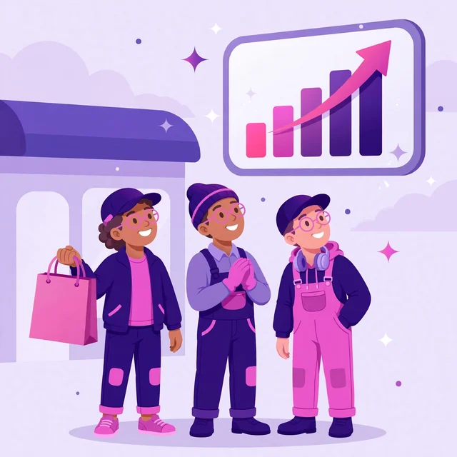 Happy BigCommerce store owner and two Rank Rays SEO specialists celebrating a rising sales chart