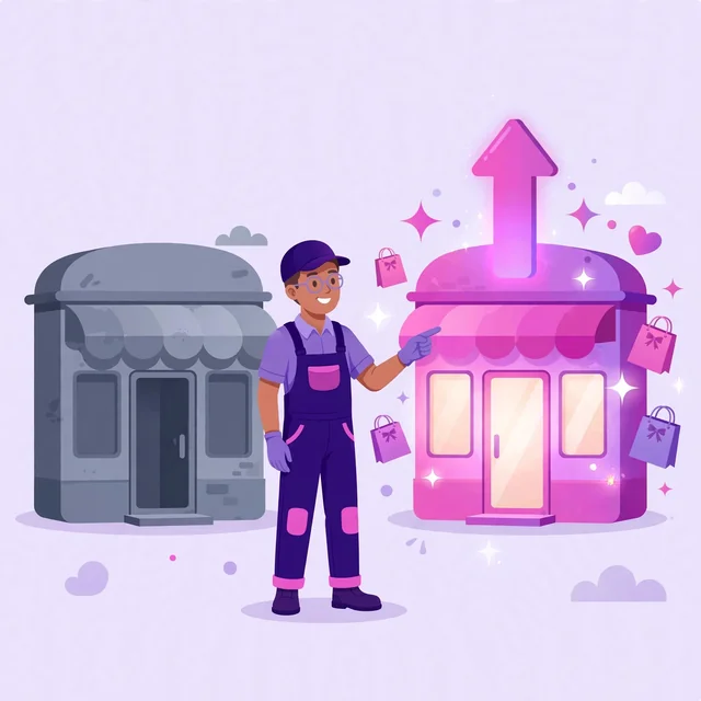 Rank Rays SEO specialist presenting a dull-to-vibrant BigCommerce store transformation with an upward arrow