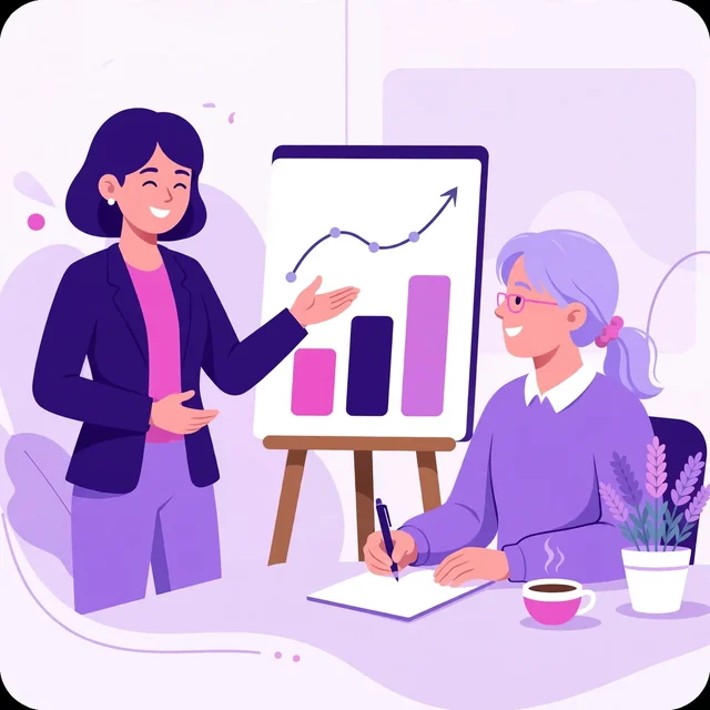 Rank Rays marketer presenting a rising growth chart to a client across a meeting table.