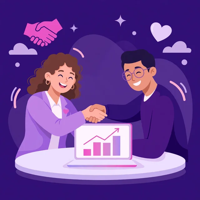 Rank Rays marketer shaking hands with a client over a laptop showing rising analytics.
