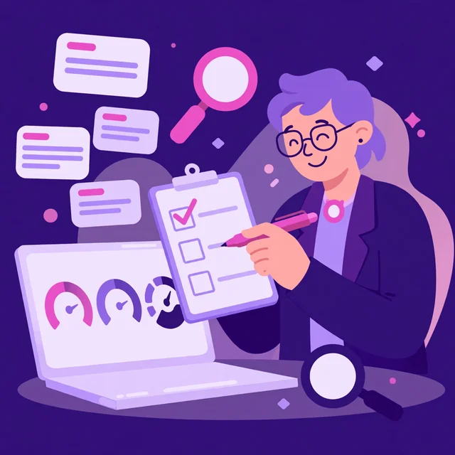 Rank Rays SEO specialist ticking off a website audit checklist beside magnifiers and audit gauges.
