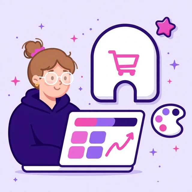 Smiling designer optimizing a Squarespace website storefront on a laptop with Rank Rays