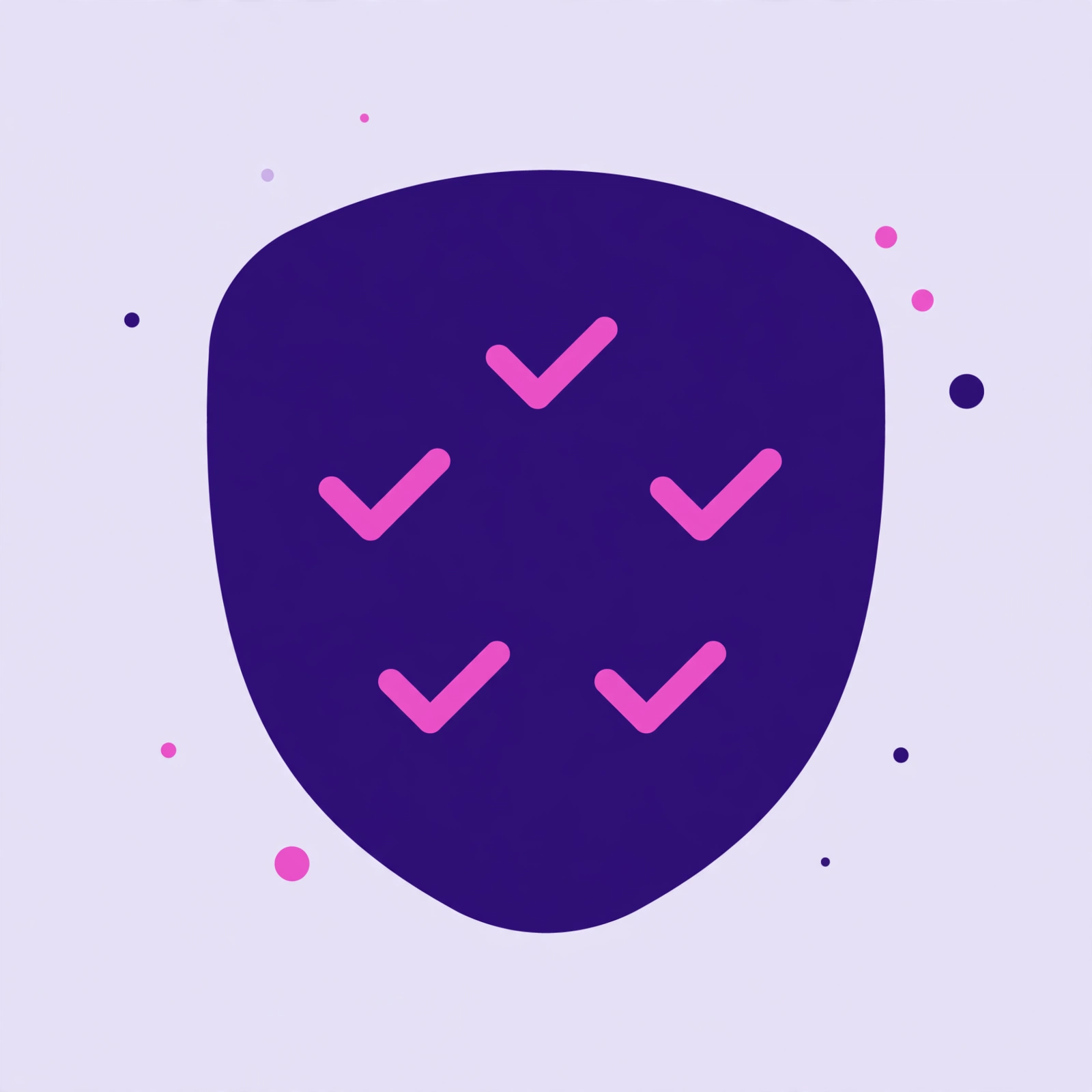 Flat-vector illustration of the 5 rules for safe foundational links: a purple shield with five pink checkmarks