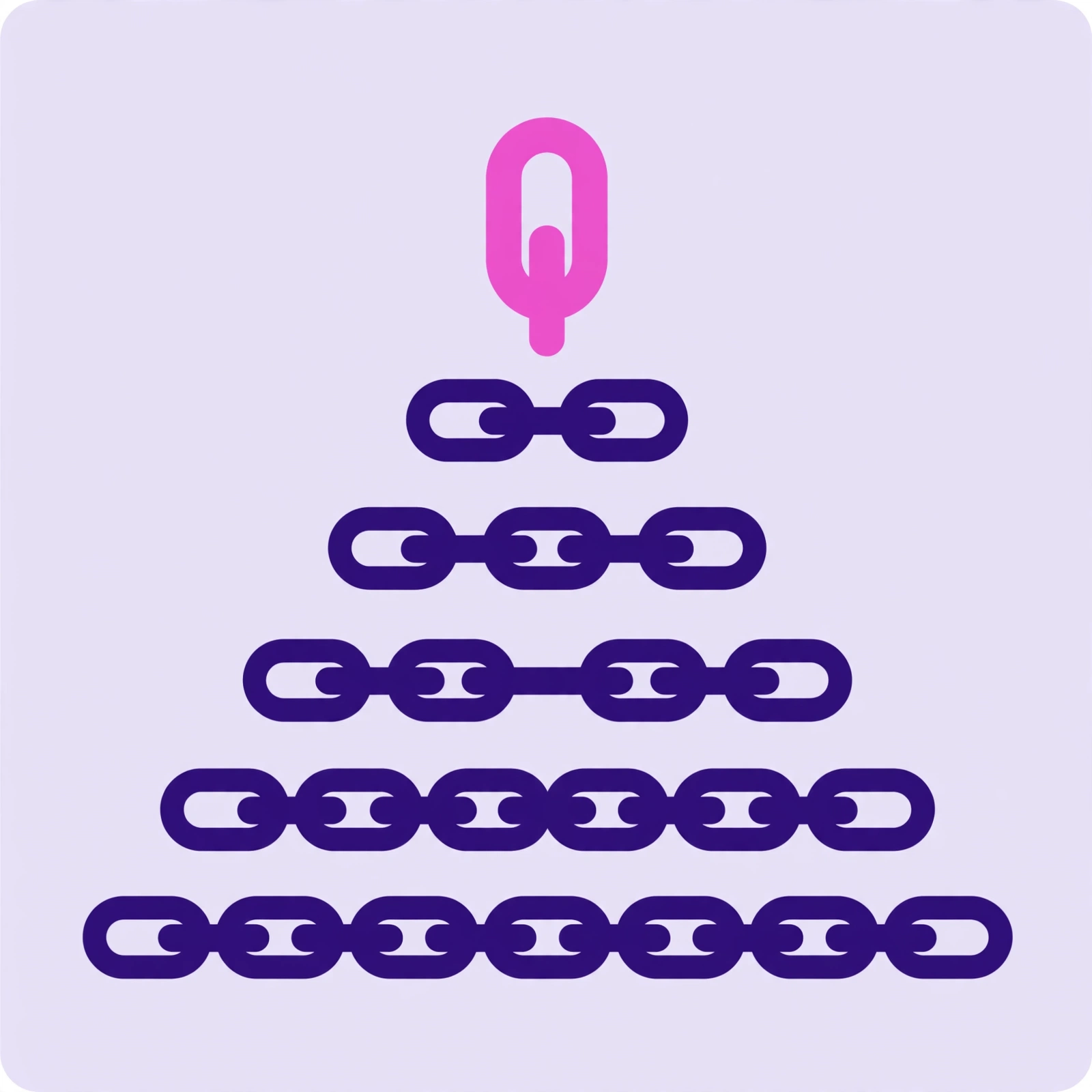 Flat-vector illustration of foundational backlinks: a pyramid of purple chain links topped by a pink link