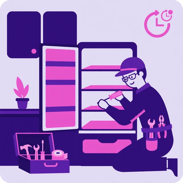 Flat-vector illustration for the 'Why appliance repair businesses choose Rank Rays' section: refrigerator, washing machine, and repair-tool elements, in purple and pink