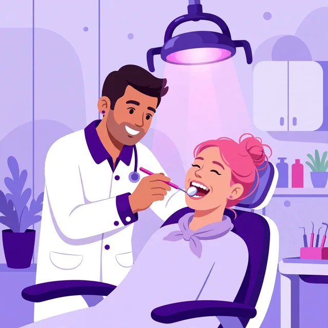 Friendly dentist examining a relaxed patient in a modern clinic — dental care that feels welcoming, by Rank Rays.