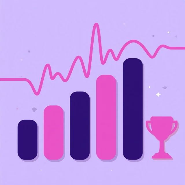 Abstract recovery progress illustration with rising bar shapes, a heart-pulse line and a trophy in purple and pink, for Rank Rays physical therapy SEO
