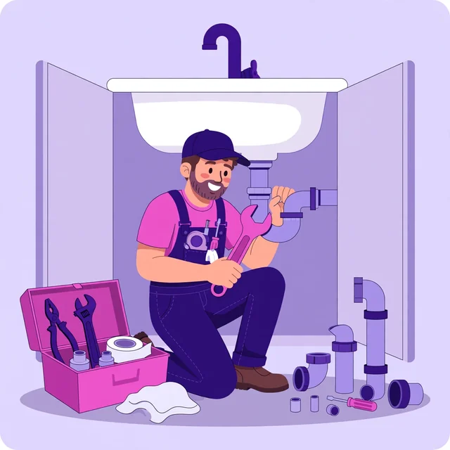 Plumber tightening a pipe under the kitchen sink — expert plumbing repairs, by Rank Rays.