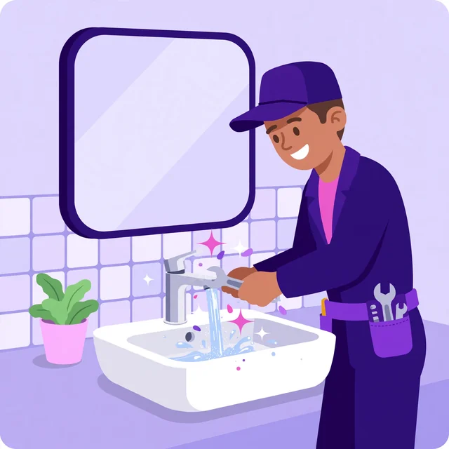 Plumber installing a new bathroom faucet with sparkling water — flawless plumbing installs, by Rank Rays.
