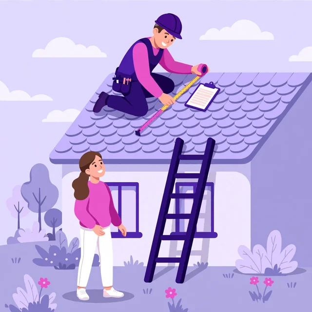 Roofer measuring shingles with a tape while the homeowner watches — honest roof inspections, by Rank Rays.