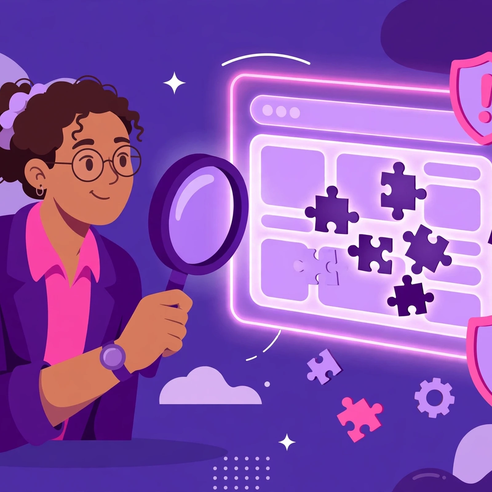 Rank Rays specialist auditing a glowing AI-built website with missing SEO pieces highlighted