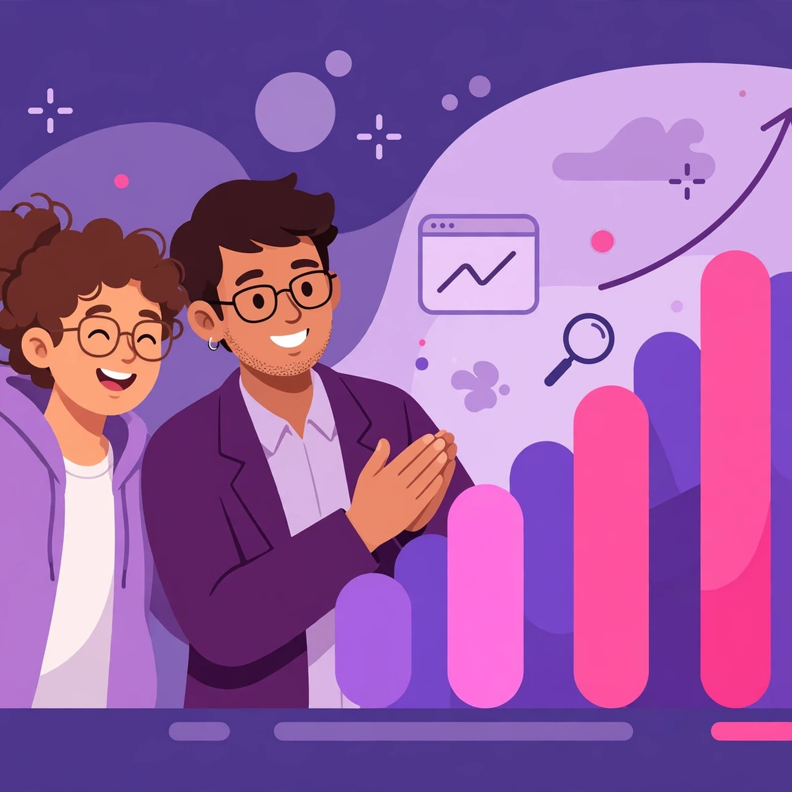 Happy website owner watching their AI-built site climb search results with a Rank Rays specialist