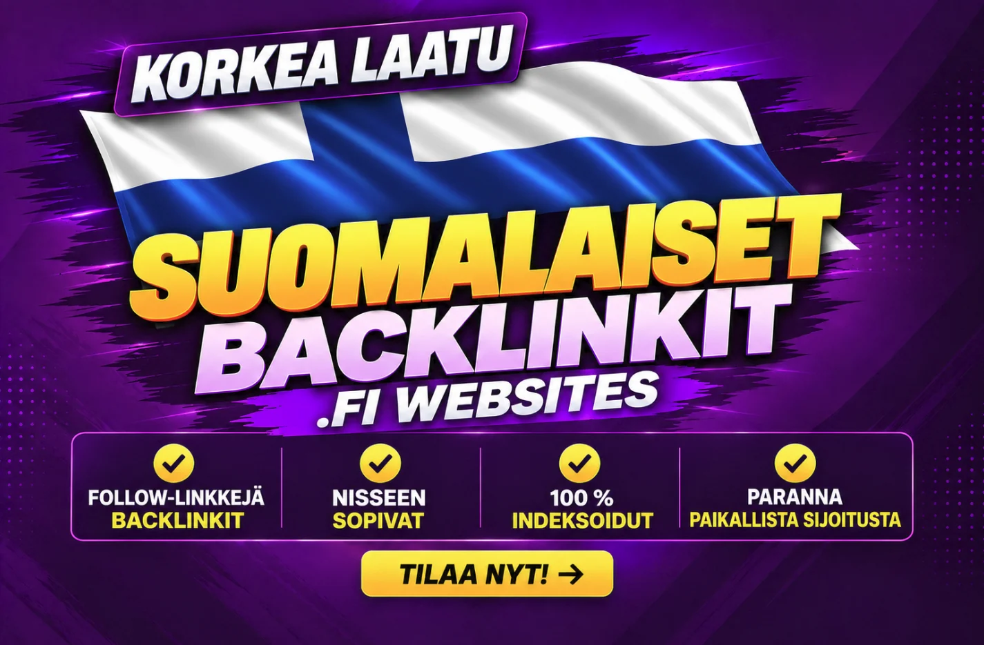 Suomalaiset backlinkit .FI verkkosivustoilta: follow-linkkejä backlinkit, nicheen sopivat, 100 prosenttia indeksoidut, paranna paikallista sijoitusta