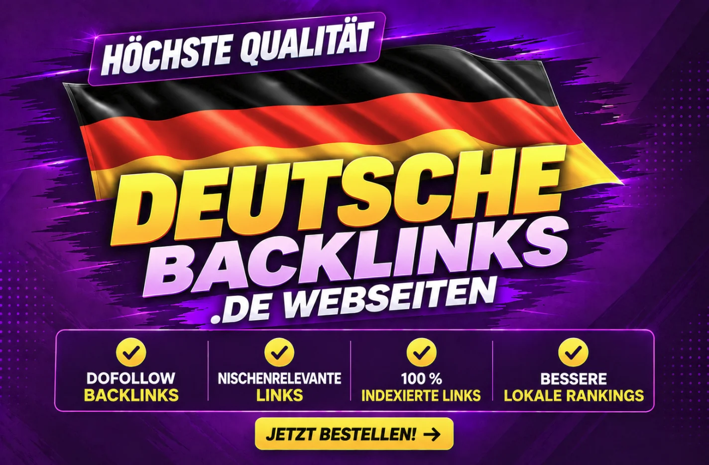 Deutsche Backlinks von .DE-Webseiten: Dofollow-Backlinks, nischenrelevante Links, 100 Prozent indexierte Links, bessere lokale Rankings