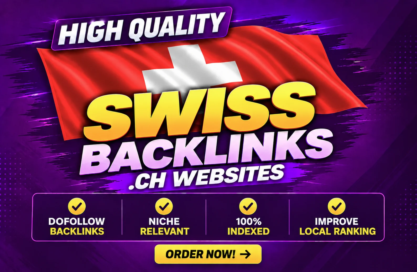 Swiss Backlinks service thumbnail: dofollow backlinks from .CH websites
