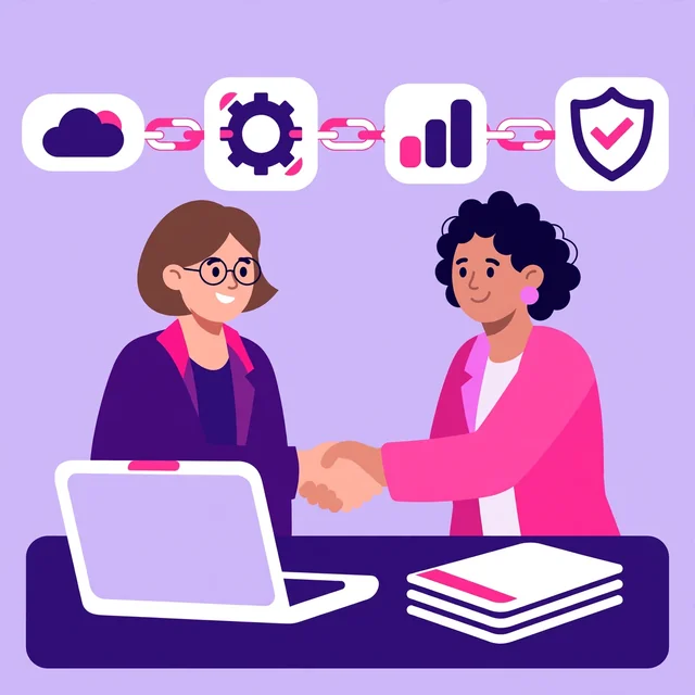Two professionals shaking hands over link-building partnership icons, a Rank Rays off-page SEO illustration