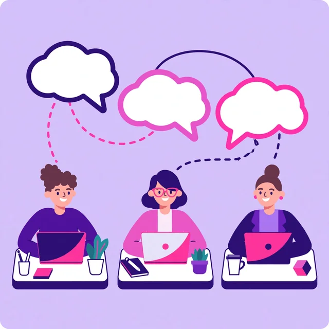 Outreach team working at laptops with connection bubbles, a Rank Rays off-page SEO outreach illustration