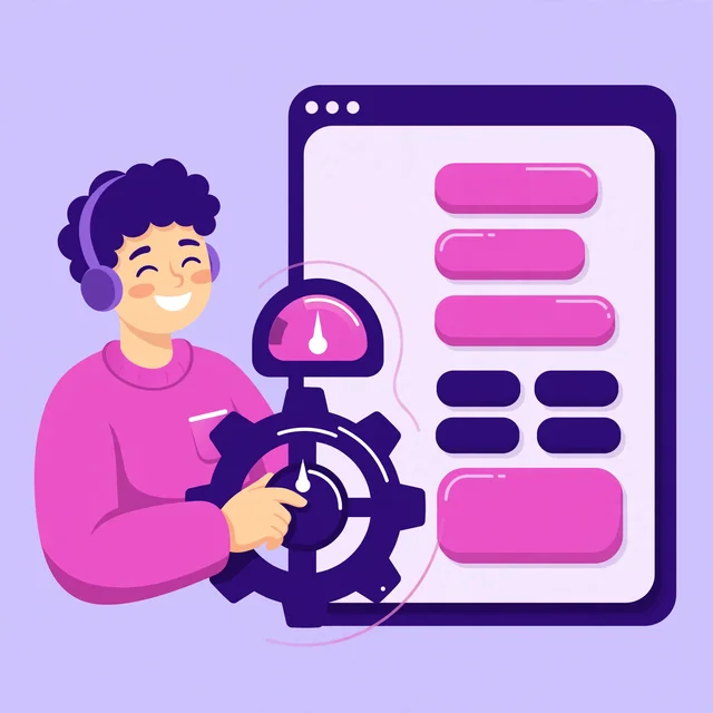 Optimizer tuning a webpage with gear controls, a Rank Rays on-page SEO illustration
