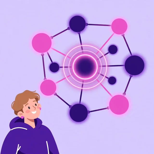 Character observing a connected entity topic cluster, a Rank Rays semantic SEO illustration